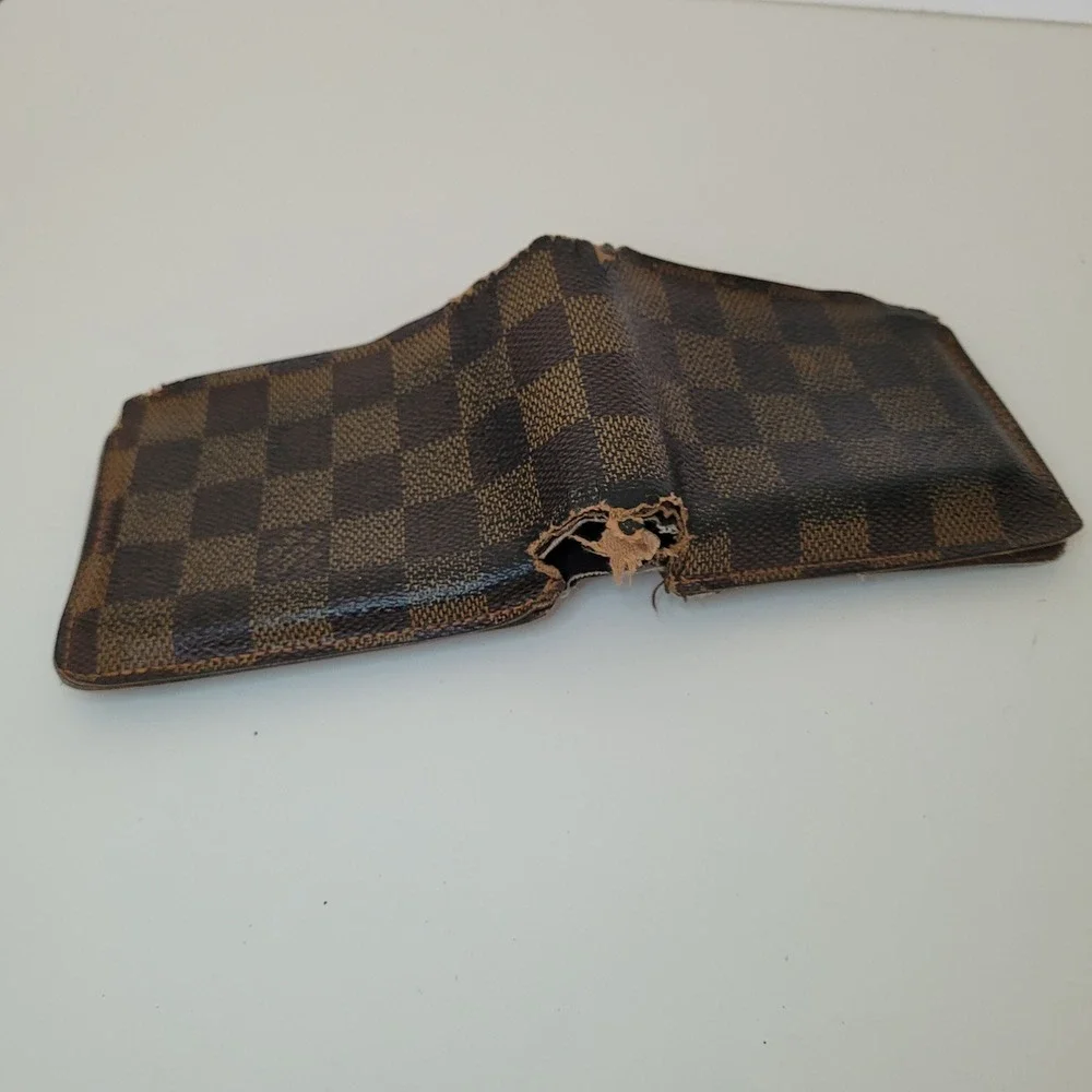 Louis Vuitton Damier Ebene Bifold Wallet Brown Canvas Made in France As-Is